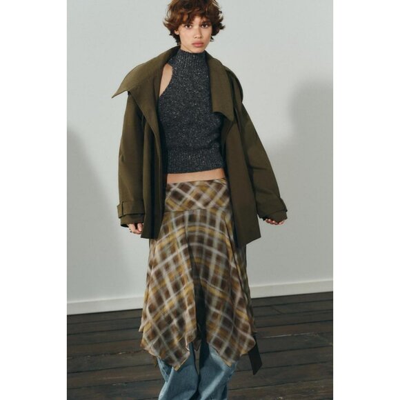 ZARA CHECK MIDI SKIRT - Picture 1 of 7